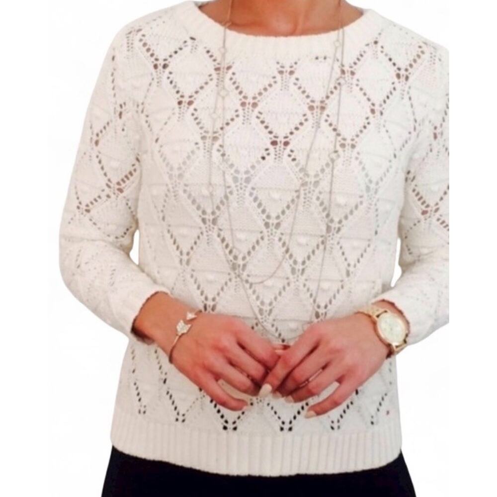 Tommy Hilfiger Sweater Womens Large Cream Knit Pullover Textured knots